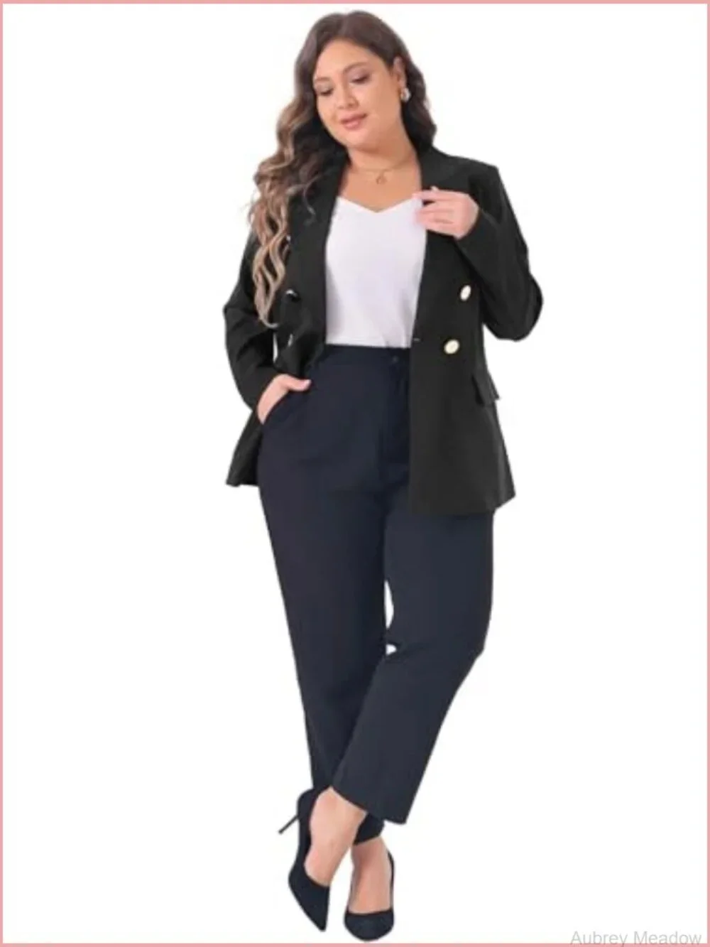 Plus Size Notch Lapel Double Breasted Long Sleeve Blazer Office Work